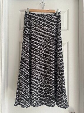 RSQ Black Midi Skirt with White Floral Print (Sz Small)